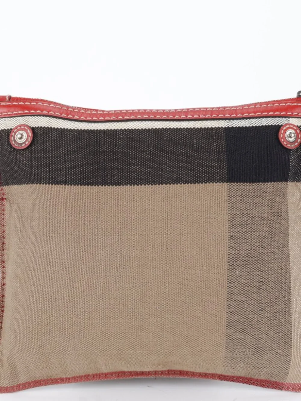 Burberry Ashby Check Canvas Bucket Bag Red Leather SHW + Pouch & Strap